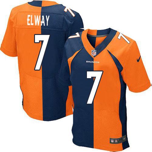 Nike Broncos #7 John Elway Orange/Navy Blue Men's Stitched NFL Elite Split Jersey - Click Image to Close